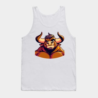 Muscular Winking Bull Anthro Furry Minotaur Design V2 Tank Top